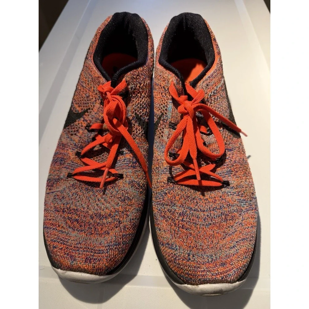 Nike Flyknit Lunar 3 Mens Size 13 Multicolor Orange Running Shoes 698181-406